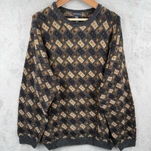 Knightsbridge Grandpa Argyle Crewneck Sweater‎ Mens XL Chenille Vintage 90s